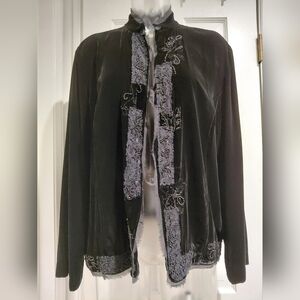 Chico's Black Velvet Embroidered Beaded Jacket 2